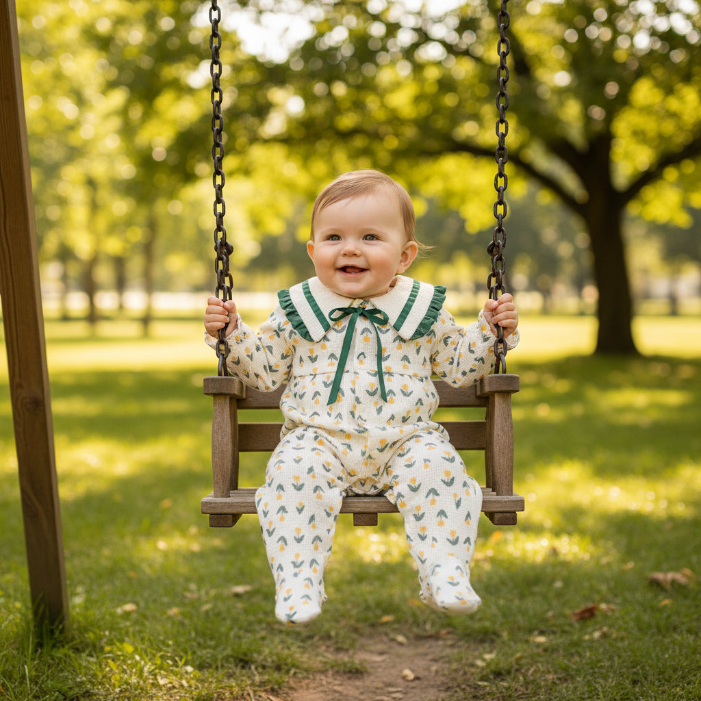 Baby Clothes Autumn New Girl Baby Clothes Long Sleeved Lapel Pastoral Style Romper Single-Breasted Baby Onesie